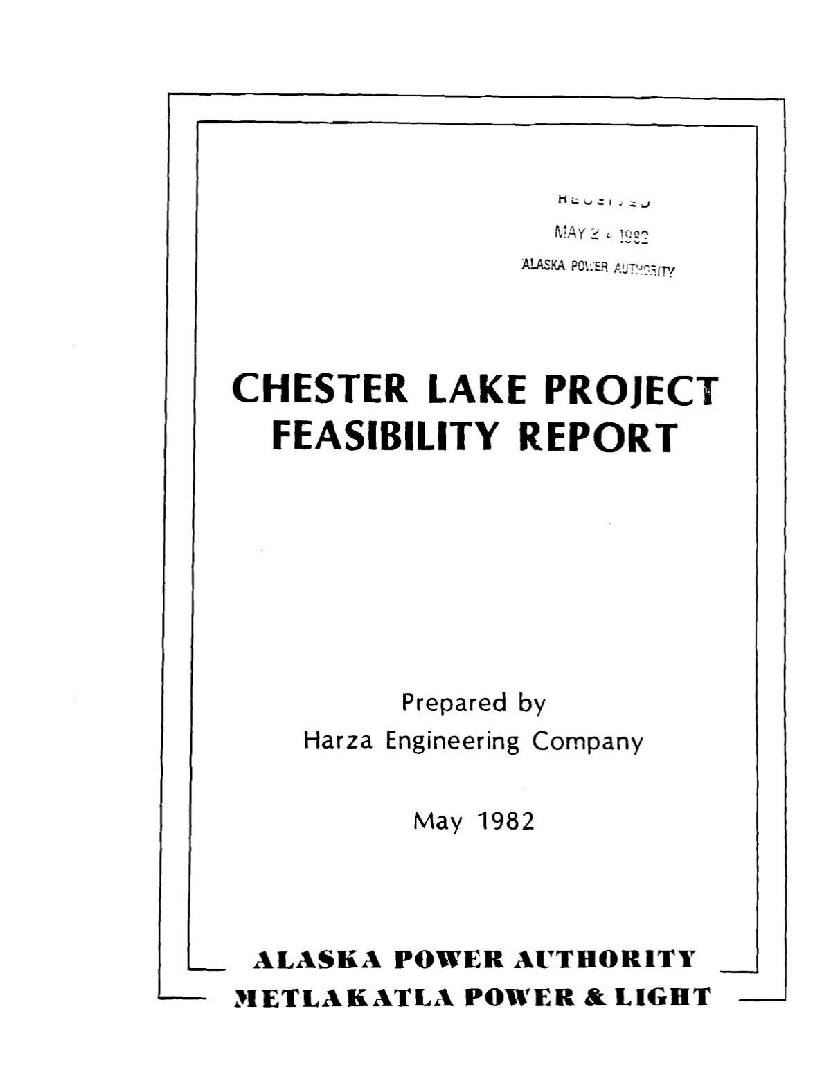 spole Forstærke taxa chester lake project feasibility report - Alaska Energy Data Inventory