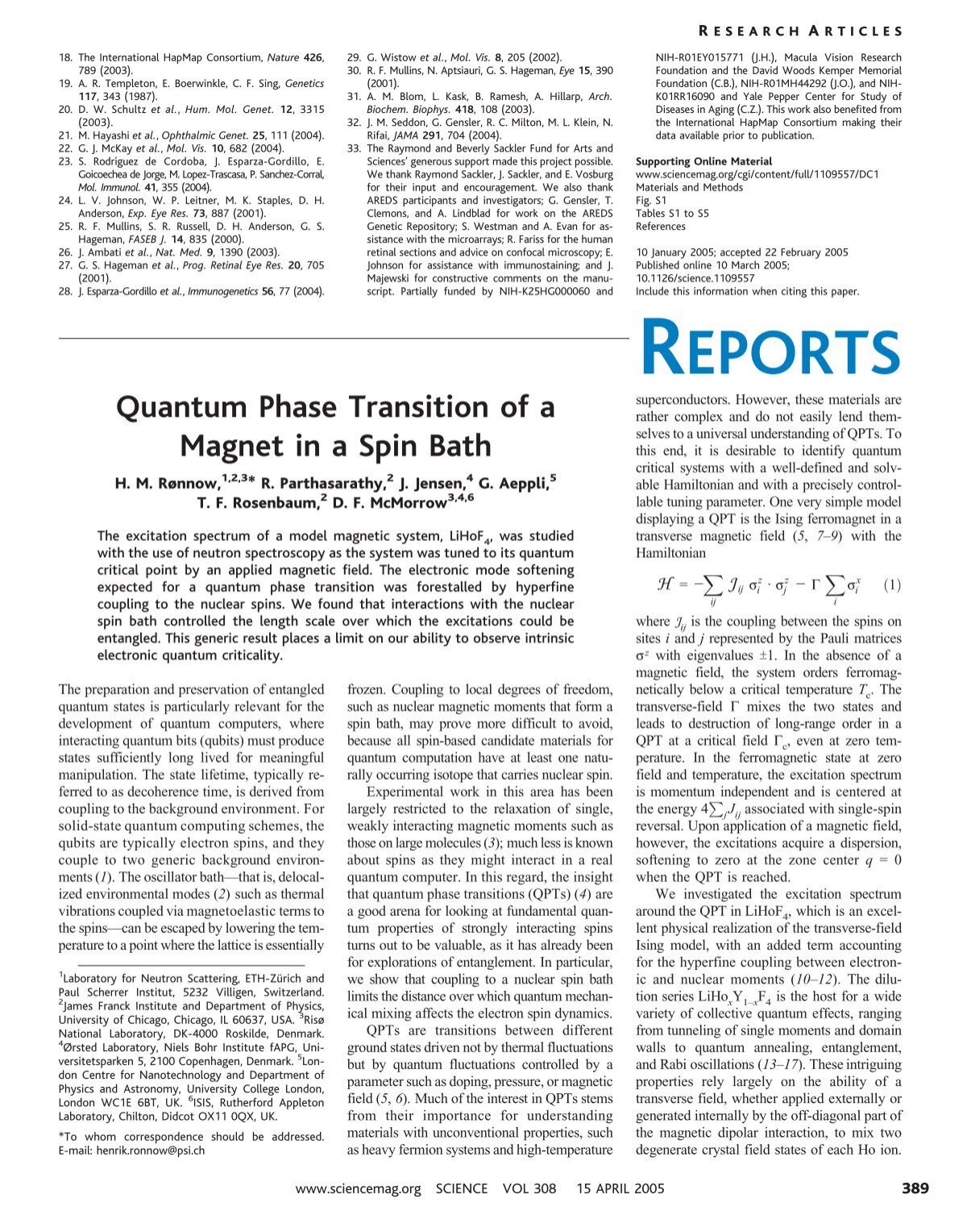 Quantum Phase Transition Of A Magnet In A Spin Bath