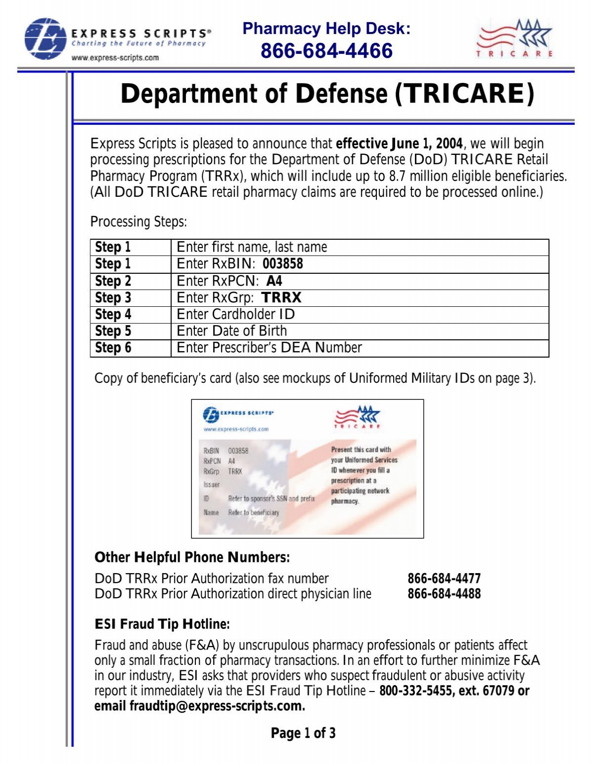 Department Of Defense Tricare Express Scripts