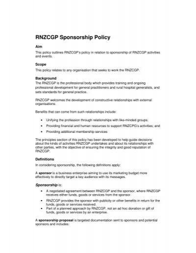 RNZCGP Sponsorship Policy - The Royal New Zealand College of ...