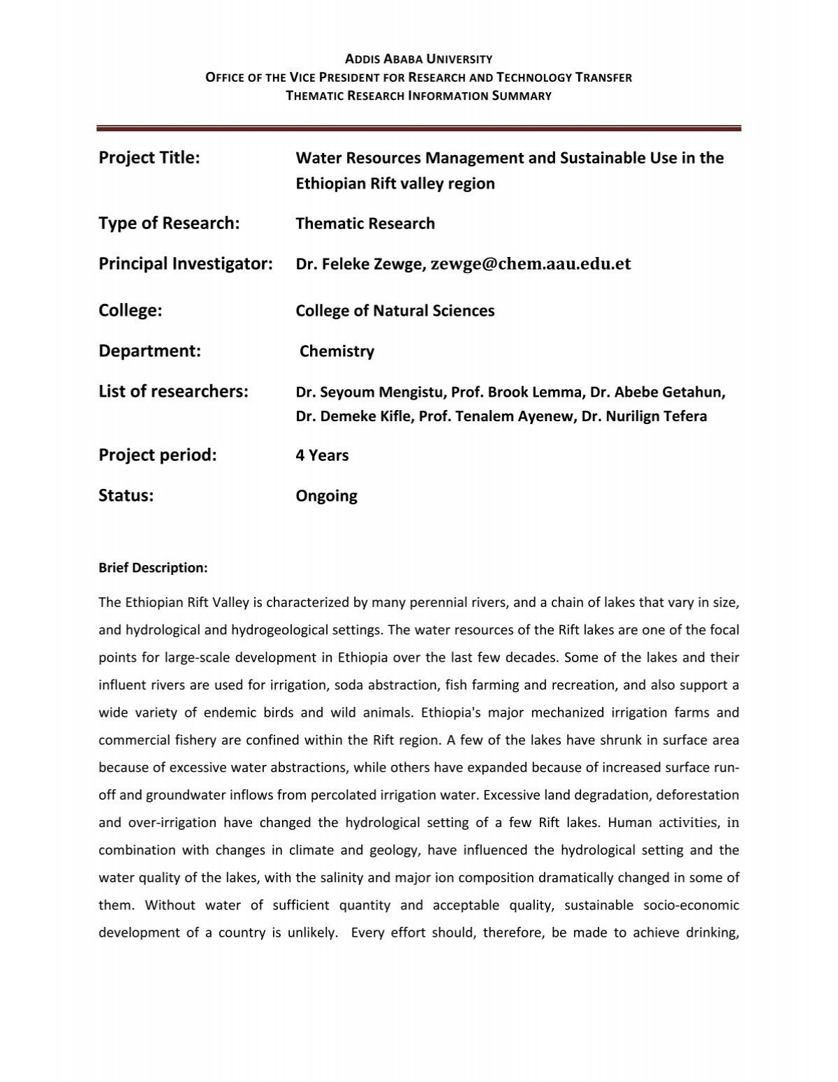 sample research proposal in addis ababa university