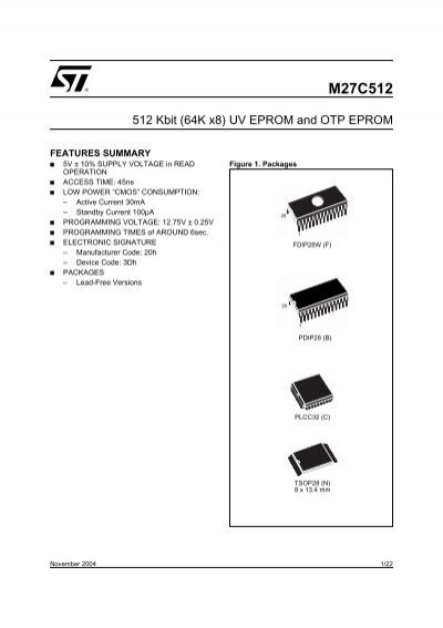Details about   50pcs M27C512-10F1 IC 512Kbit 64Kb x8 UV EPROM and OTP EPROM ST DIP-28 