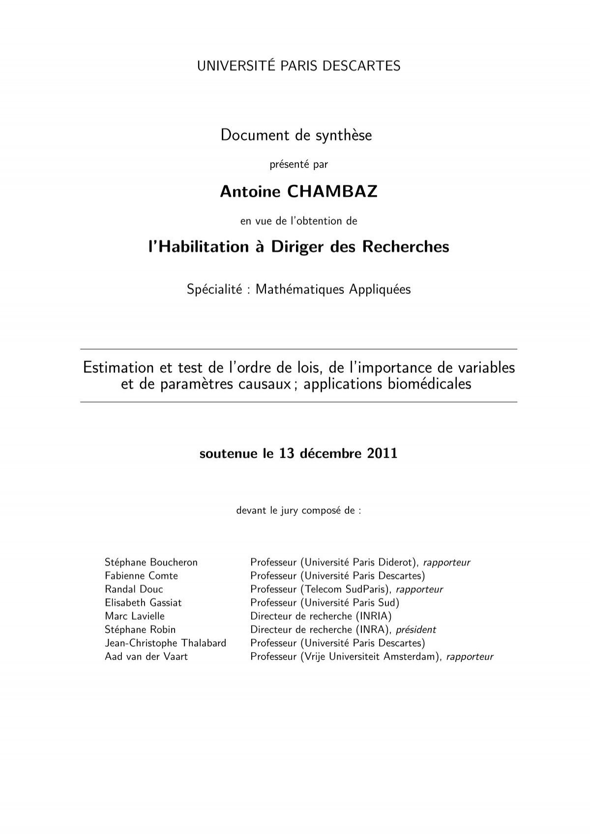 Document de synthÃ¨se Antoine CHAMBAZ l'Habilitation Ã Diriger