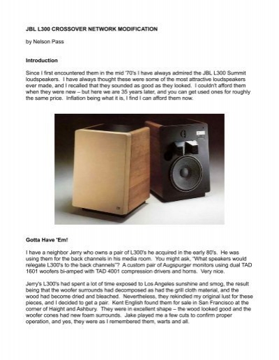 JBL L300 Summit Speaker Loudspeaker Cabinet Plans Drawings 