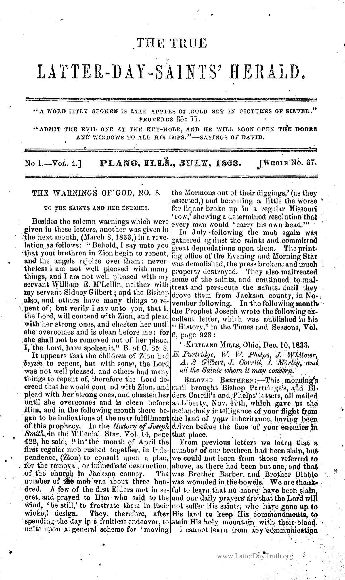 The True Latter Day Saints Herald Volume 4 - 1863