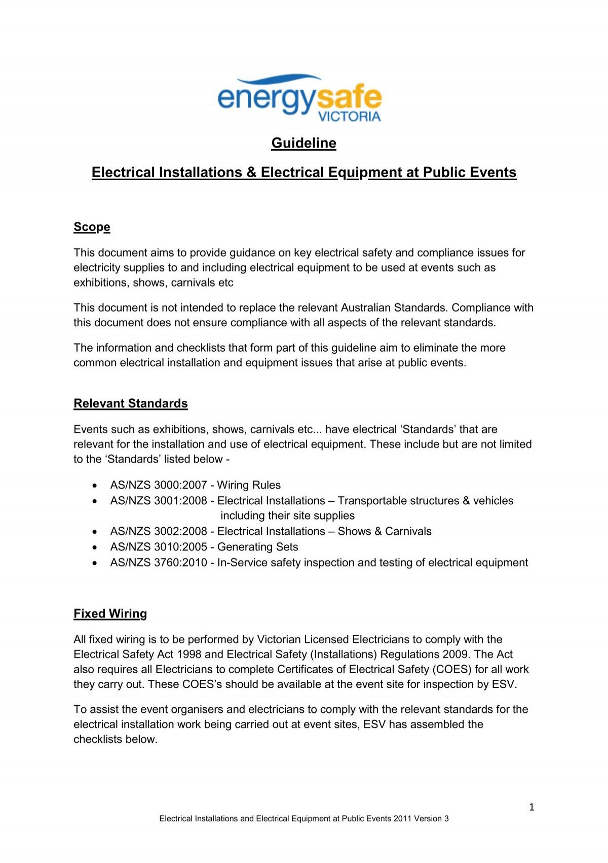 Electrical installations &amp; equipment public events