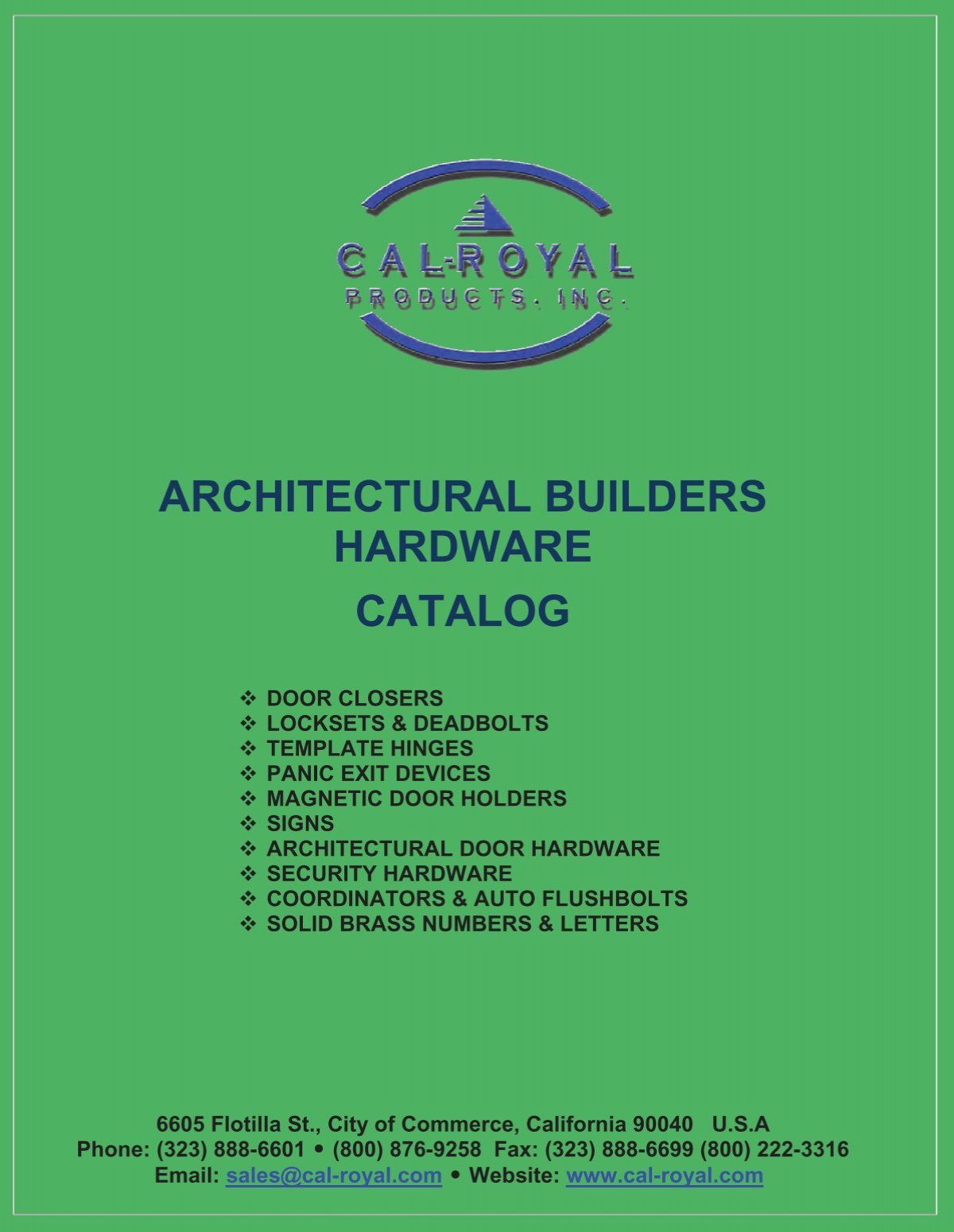 ARCHITECTURAL BUILDERS HARDWARE CATALOG - Cal-Royal