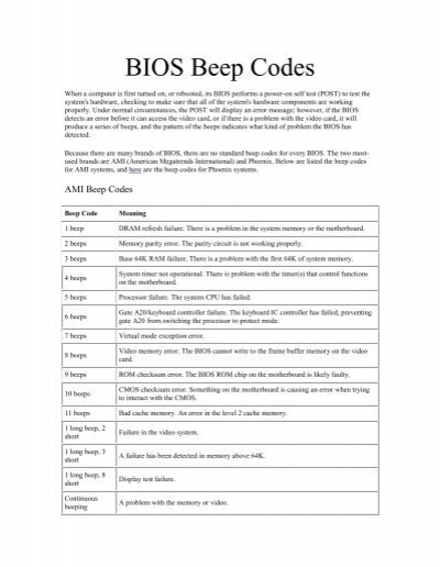 codes sonores du bios epox