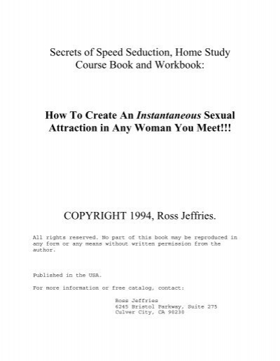 Download Secrets Of Speed Seduction, Home Study, Course Book And Workbook How To Create An Instantaneous Sexual Attraction In Any Woman You Meet!