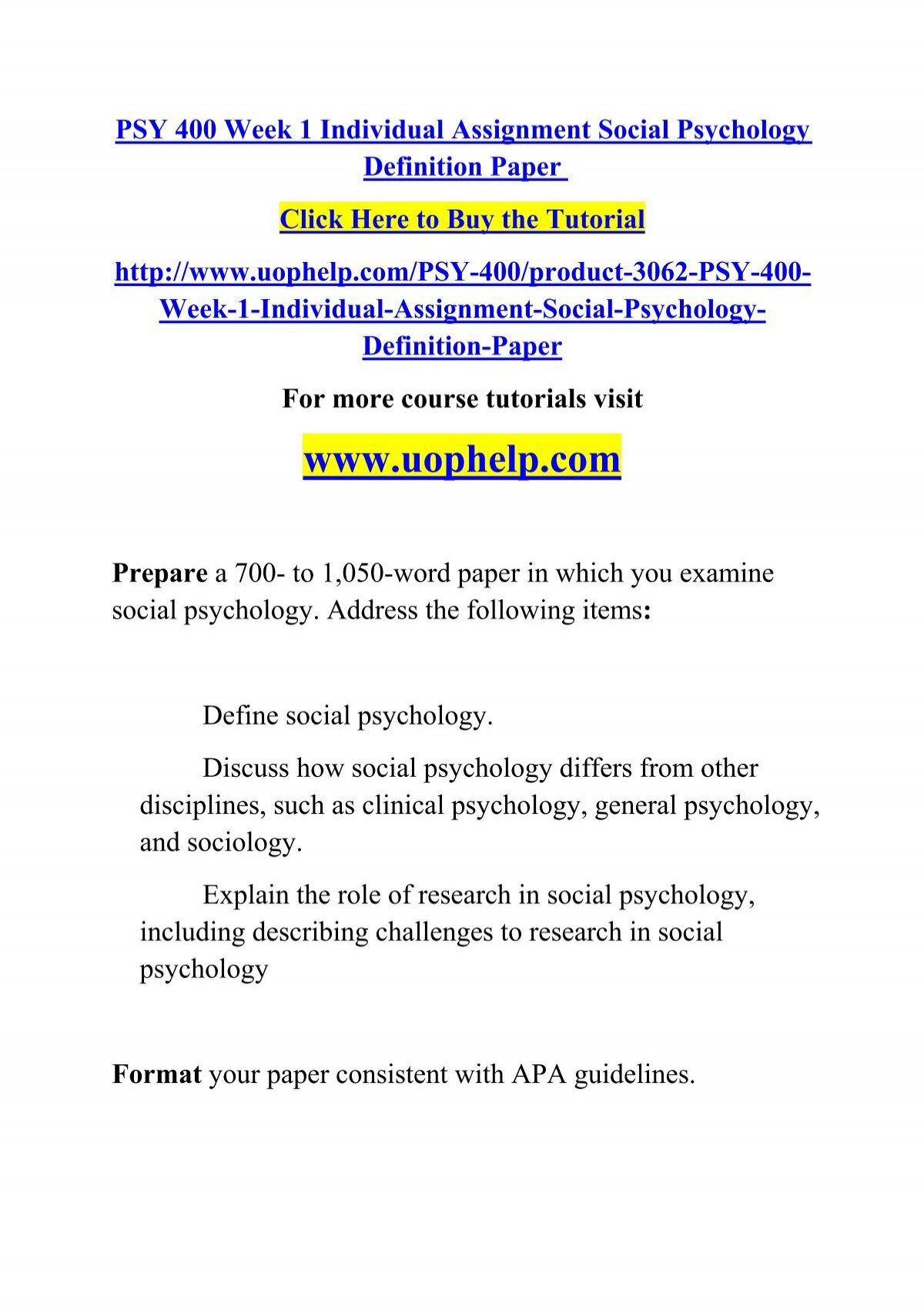 Social psychology definition paper psy 400