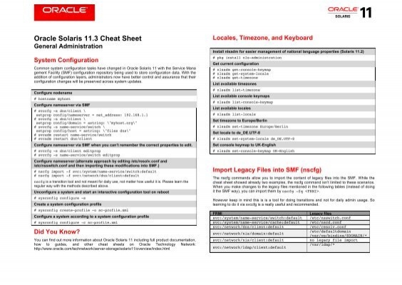 Limited halt Moderat Oracle Solaris 11.3 Cheat Sheet