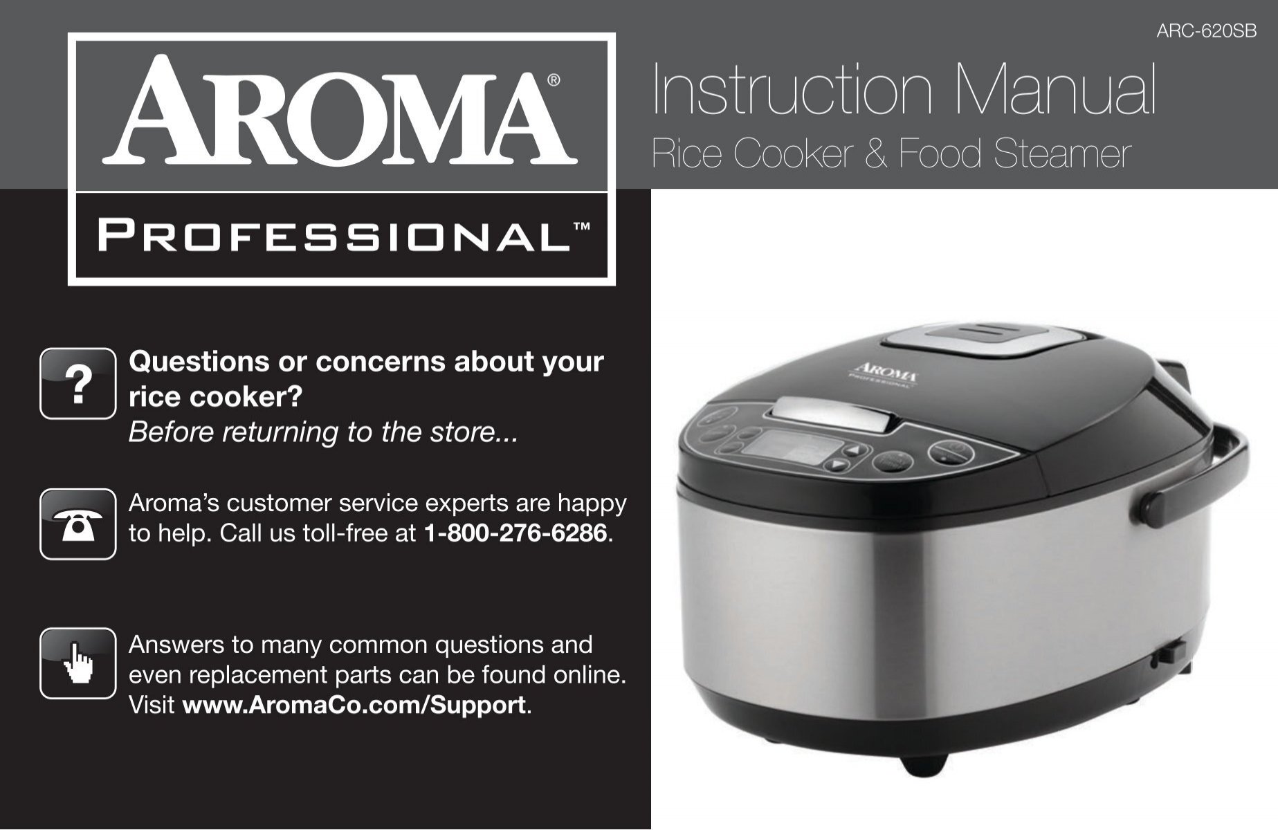  Aroma Housewares Professional 20-Cup (Cooked) (10-Cup UNCOOKED) Rice  Cooker, Food Steamer & Slow Cooker (ARC-620SB): Home & Kitchen