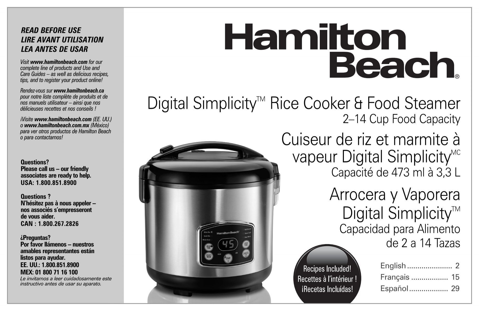 Hamilton Beach 14 Cup Digital Simplicity Rice Cooker