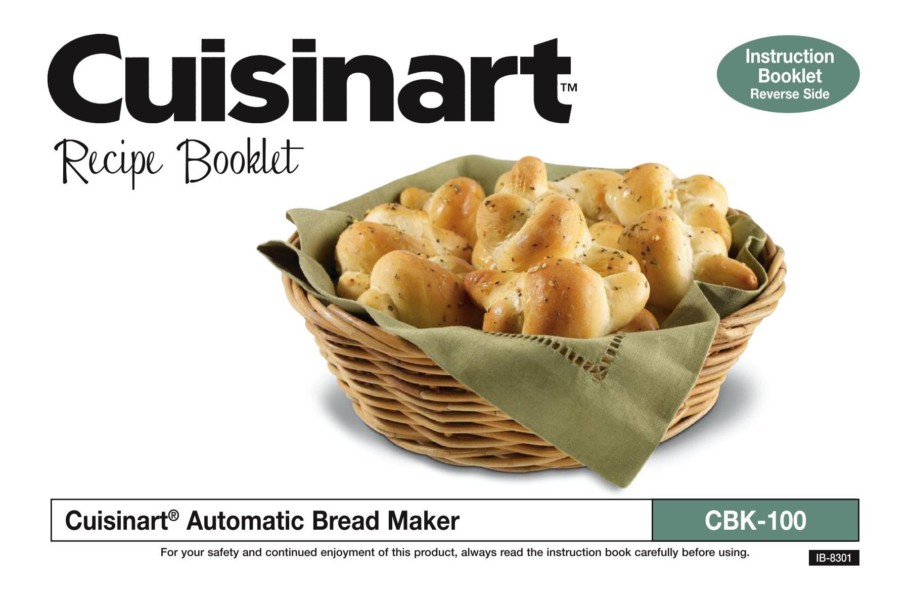 Cuisinart 2lb Bread Maker Cbk 100 Recipe Booklet