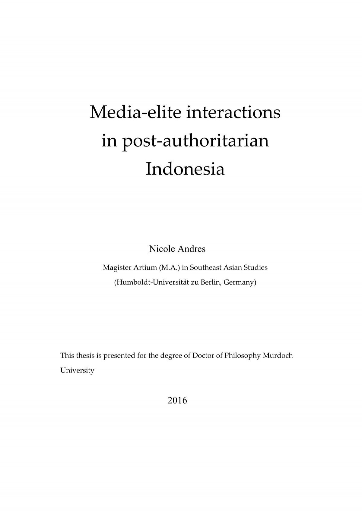 Media Elite Interactions In Post Authoritarian Indonesia