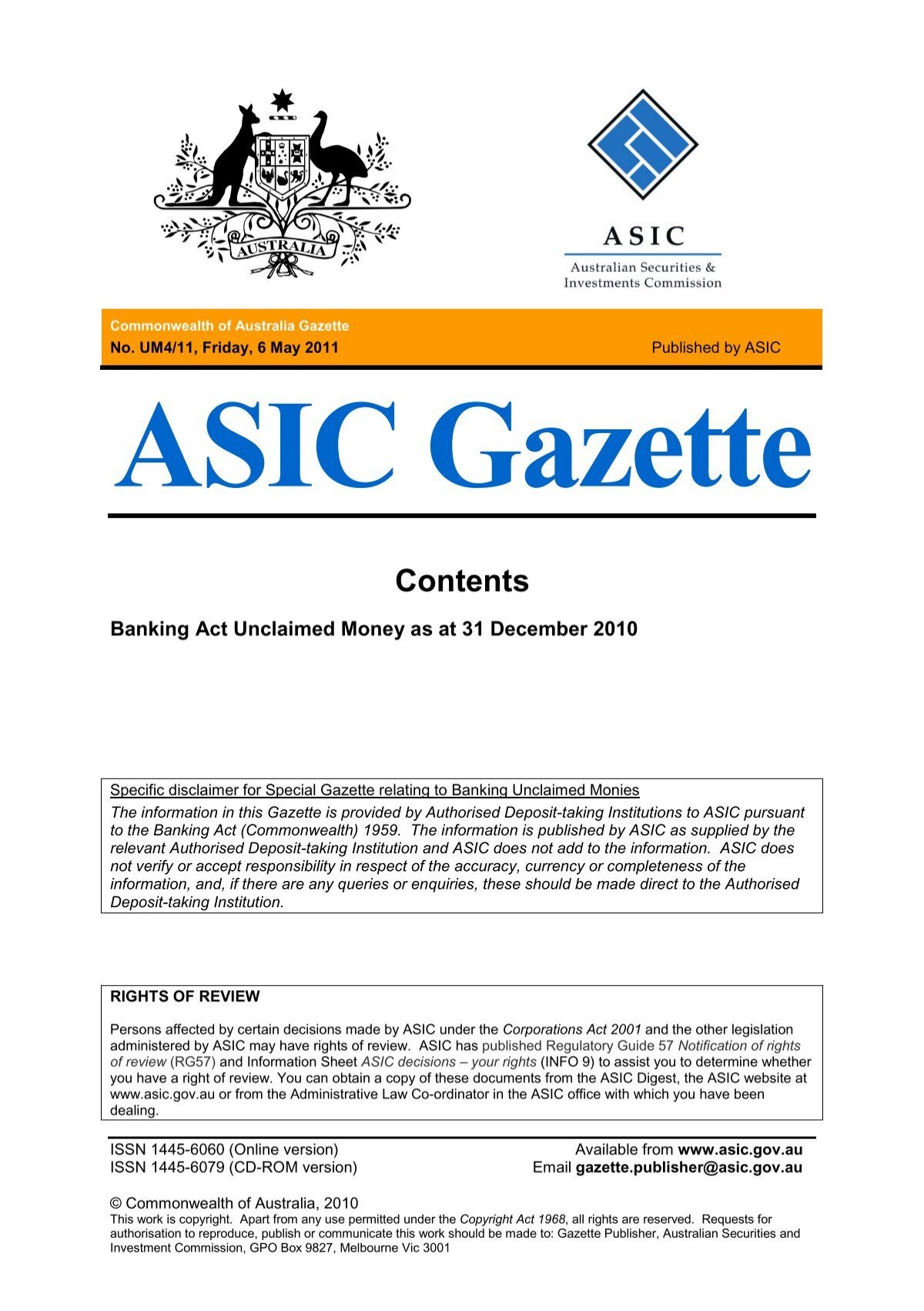 ASIC Gazette - Securities Investments Commission
