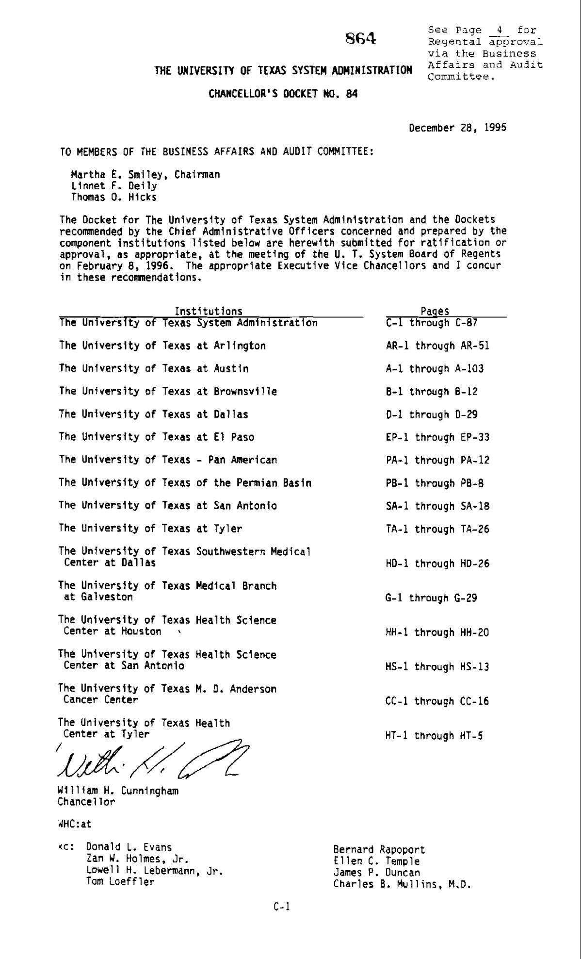 March - of System Texas Docket 1996 University -