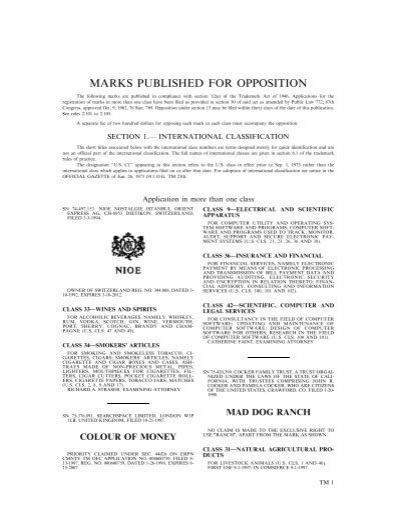 Marks Published For Opposition U S Patent And Trademark Office