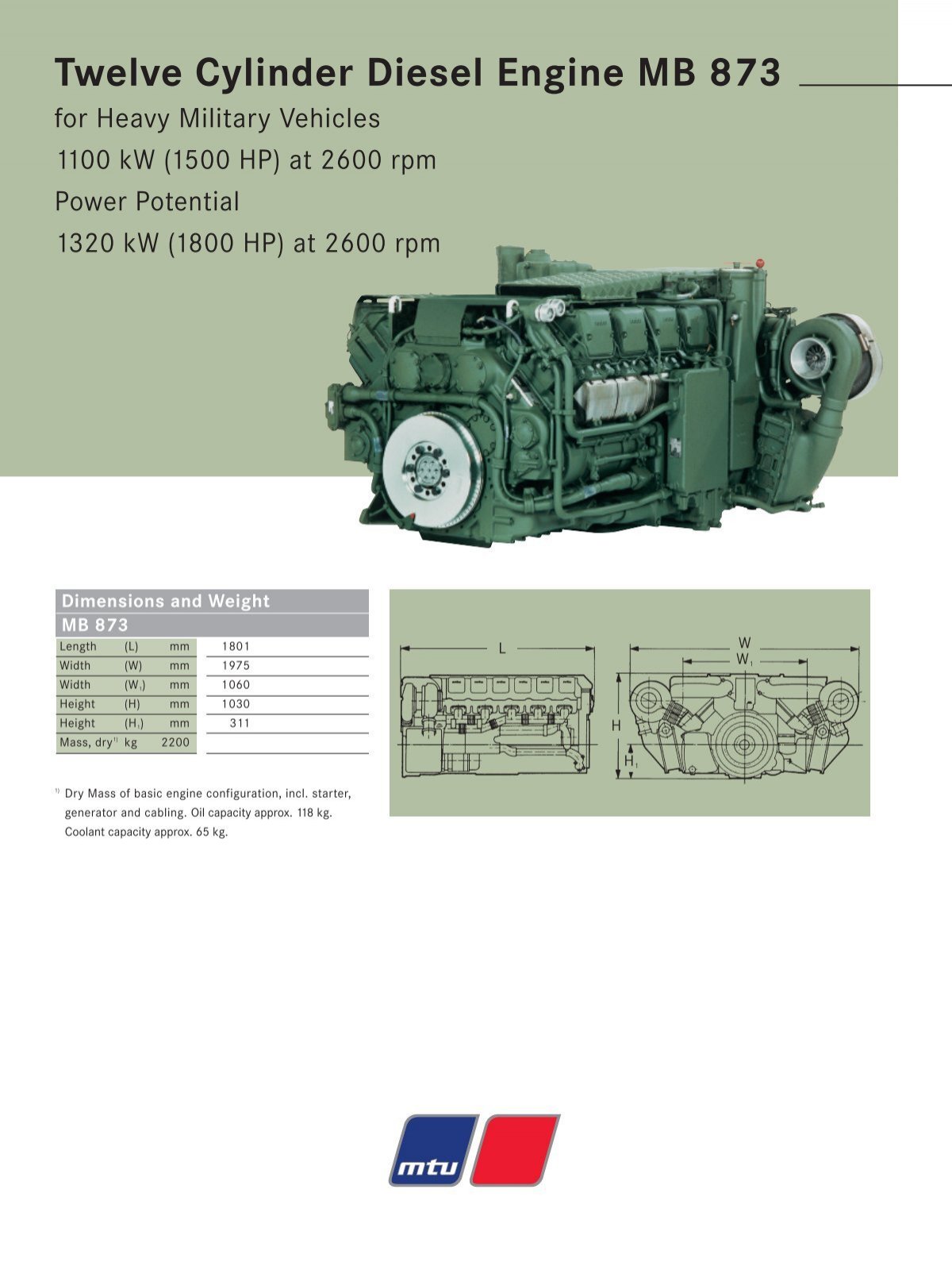 Twelve Cylinder Diesel Engine Mb 873 For Heavy Mtu Shop