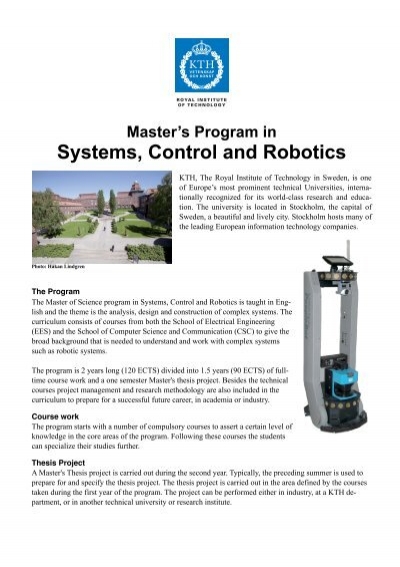 yermo freír Ciudadanía Master's Program in Systems, Control and Robotics - KTH