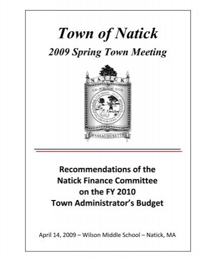 Finance Committee Recommendations - Spring  - Town of Natick