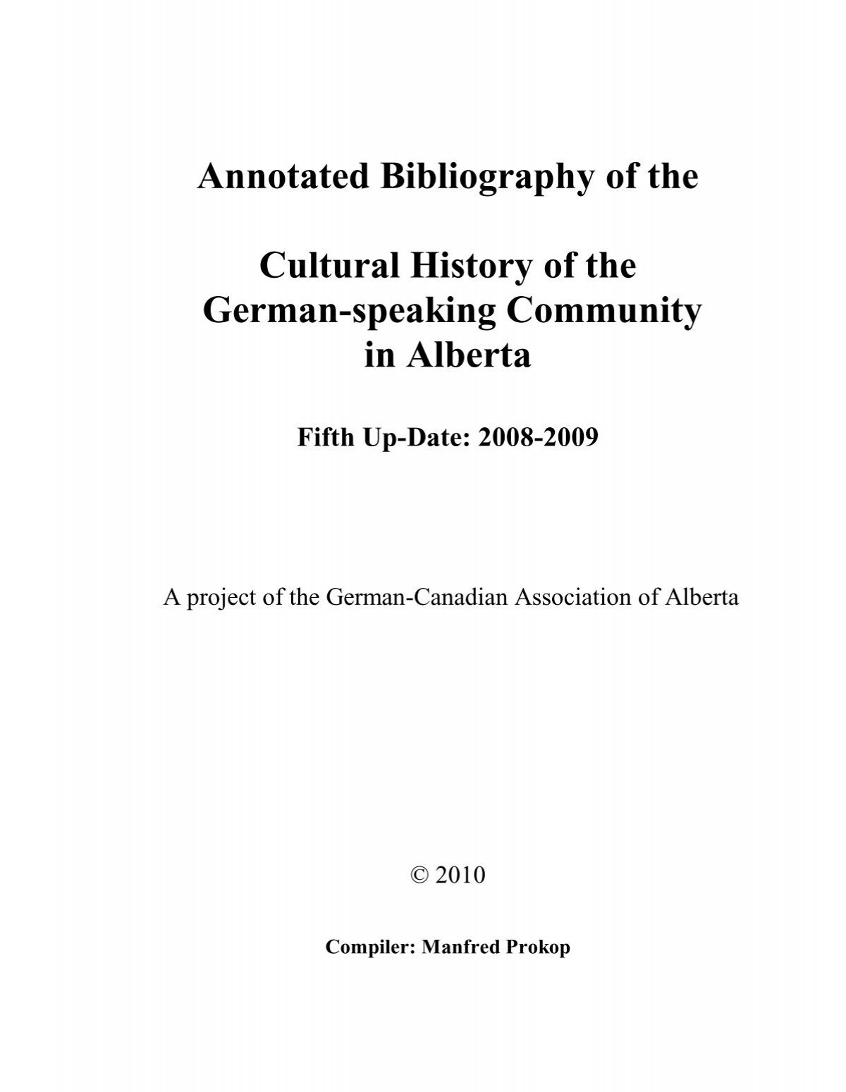 Annotated Bibliography of of Alberta