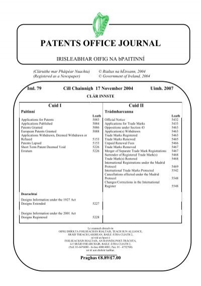Patents Office Journal Irish Patents Office