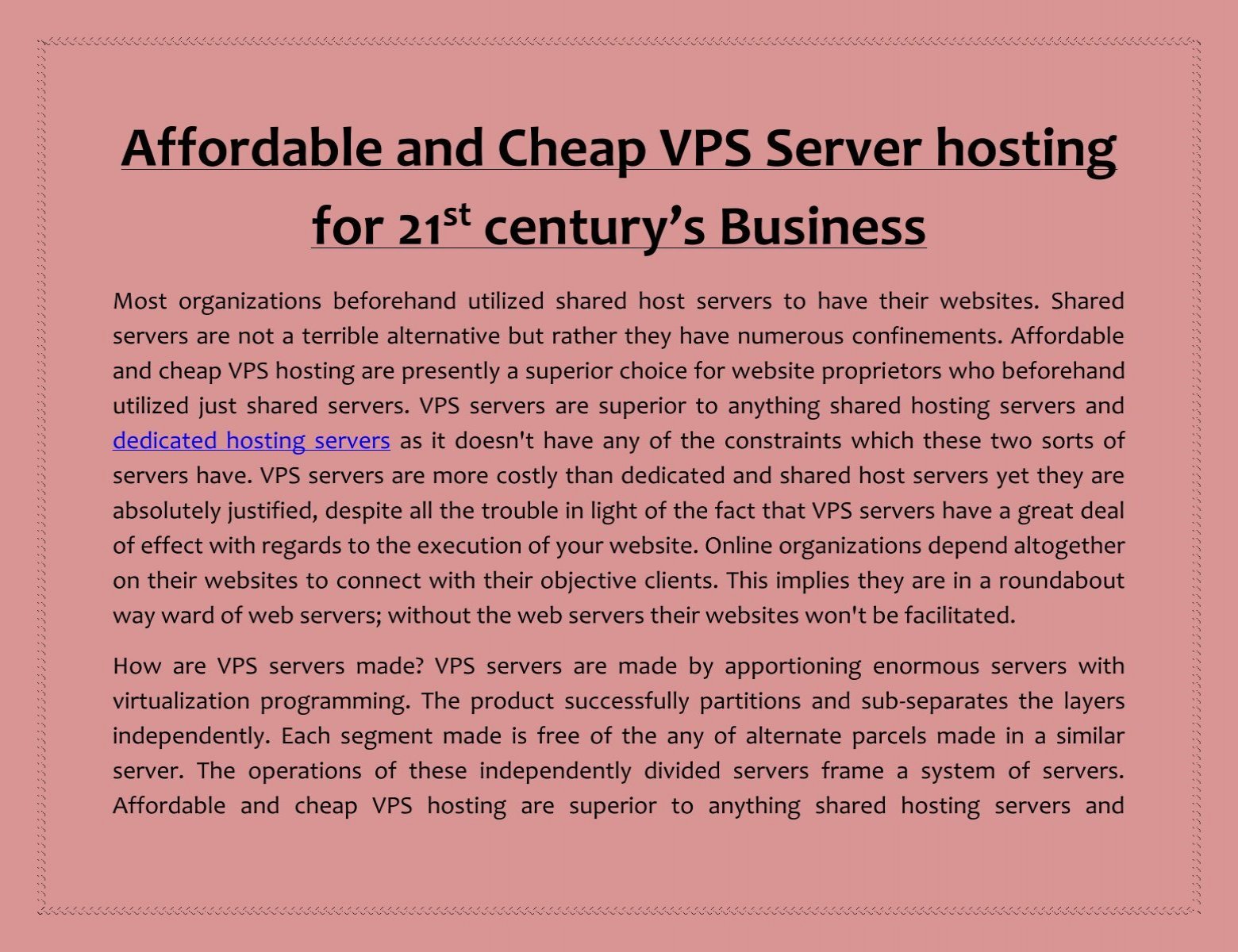 Affordable and Cheap VPS Server hosting for 21st century's Business