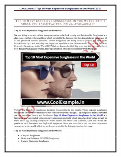 Top 10 Most Expensive Sunglasses in the World