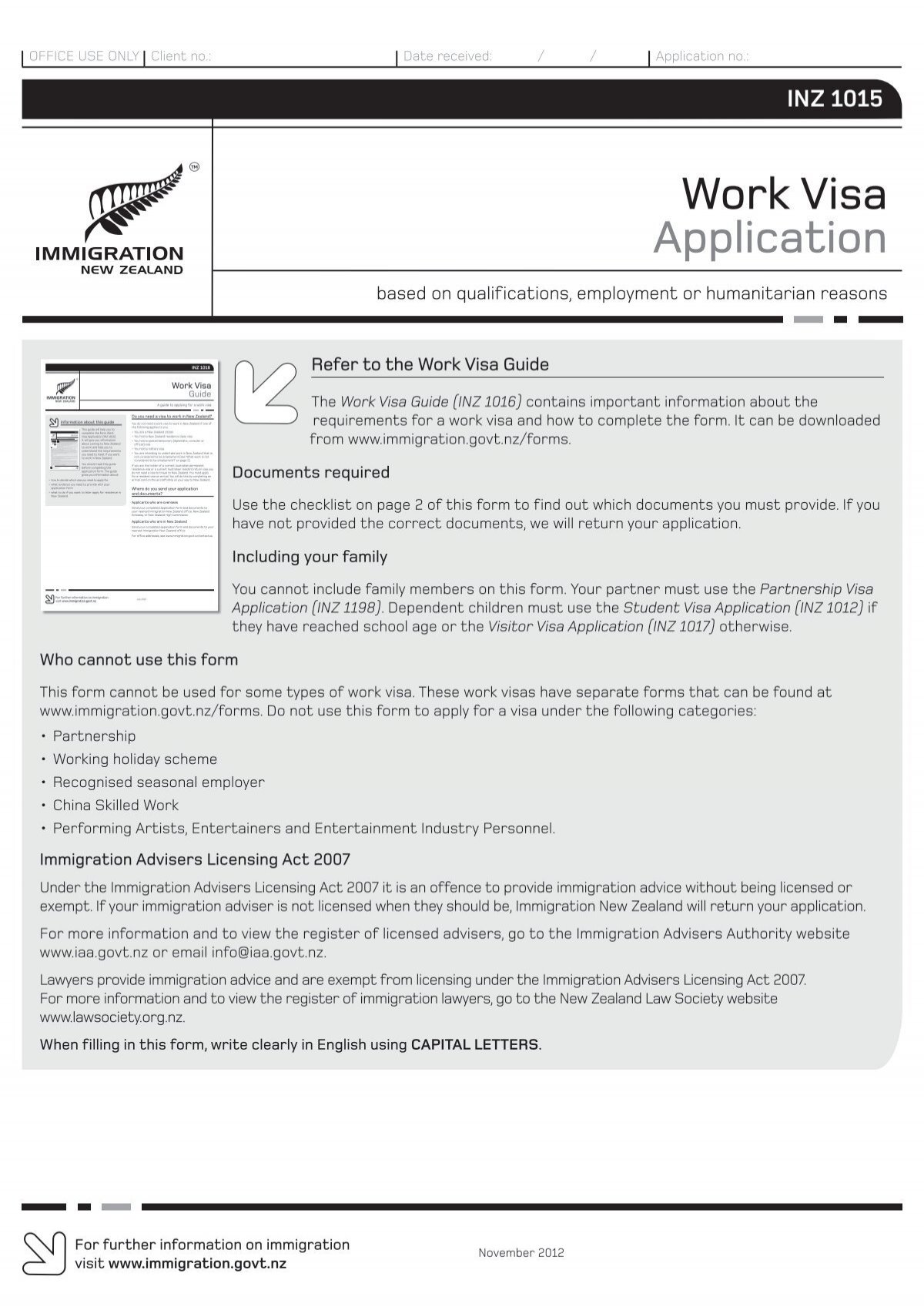 Visa Application 1015) New Zealand Immigration Service
