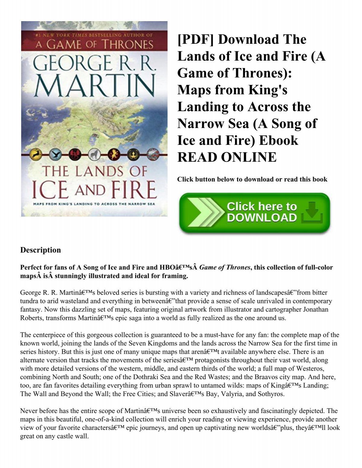Pdf Download The Lands Of Ice And Fire A Game Of Thrones Maps From King S Landing To Across The Narrow Sea A Song Of Ice And Fire Ebook Read Online