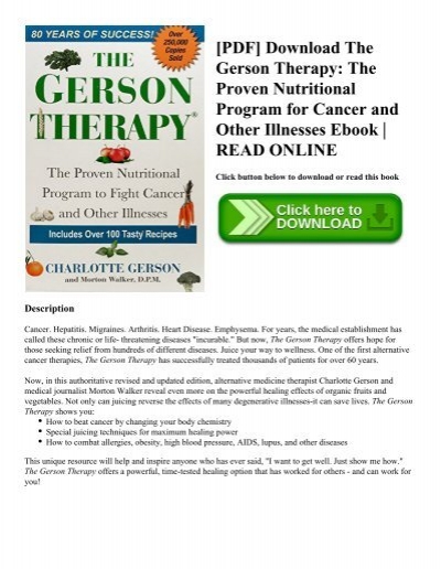Pdf Download The Gerson Therapy The Proven Nutritional Program For Cancer And Other Illnesses Ebook Read Online