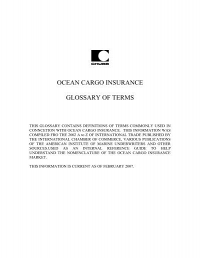 Ocean Cargo Insurance Glossary Of Terms - Chubb Group Of