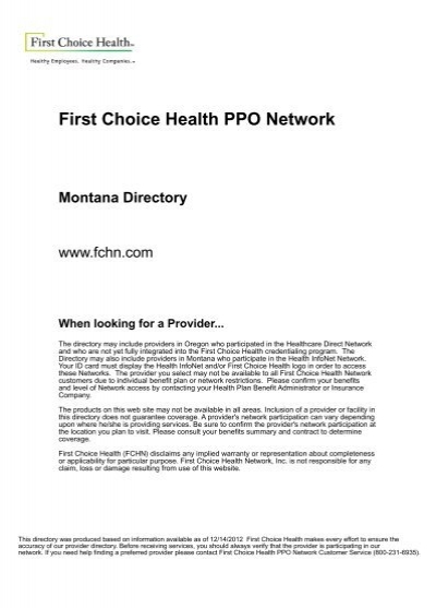 First Choice Health Ppo Network Montana Directory