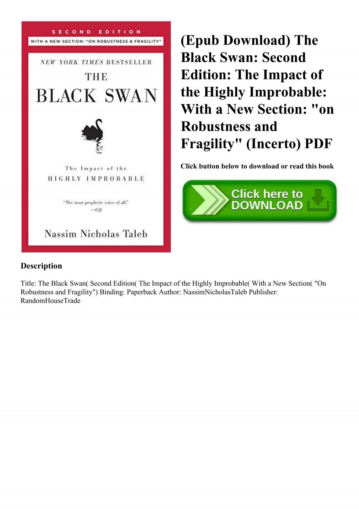 Epub Download) The Black Swan Second Edition of the Highly Improbable With a New on Robustness and Fragility (Incerto)