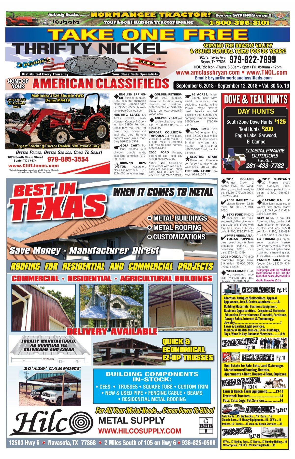 Thrifty Nickel/American Classifieds Sept. 6th Edition Bryan