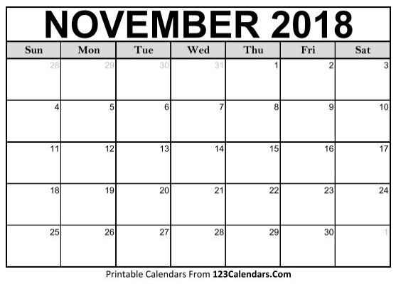 Best 2018 Calendar November
