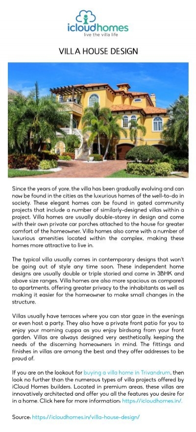 Villa House Designs Villas In Trivandrum Icloud Homes