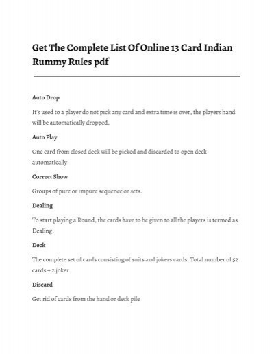 Indian Rummy Rules Pdf