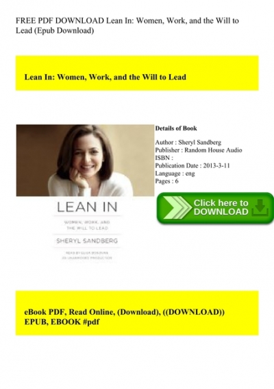 Lean In Women Work And The Will To Lead Download Free Ebook