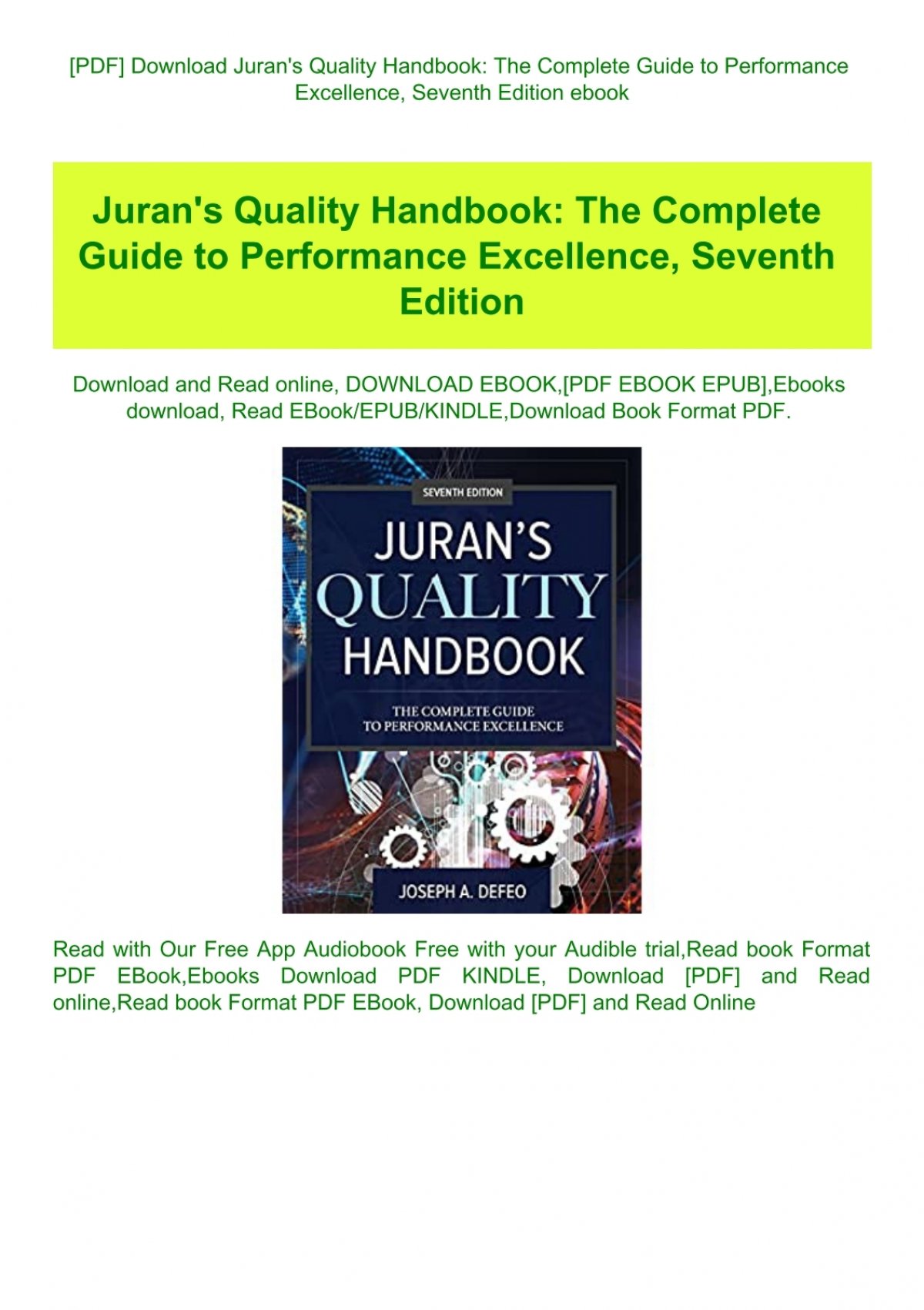 jurans quality handbook 7th edition pdf free download