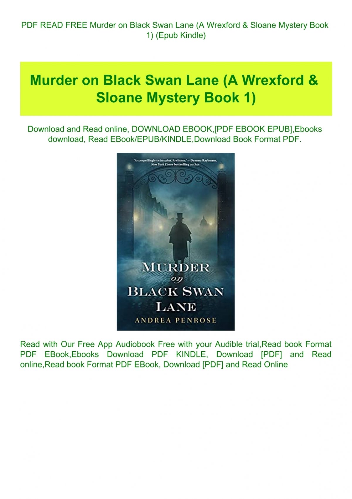 jeg lytter til musik raket manifestation PDF READ FREE Murder on Black Swan Lane (A Wrexford &amp;amp;amp; Sloane  Mystery Book 1) (Epub Kindle)