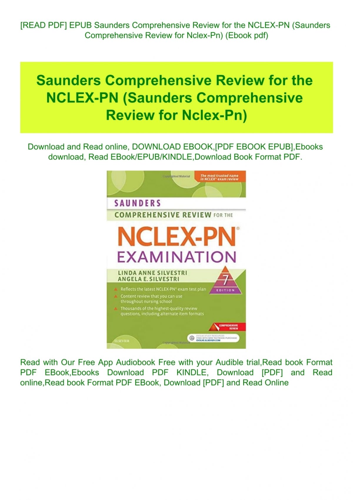 Saunders Comprehensive Review For The Nclex-pnÃ¢Â® Examination
(saunders Comprehensive Review For Nclex-pn)