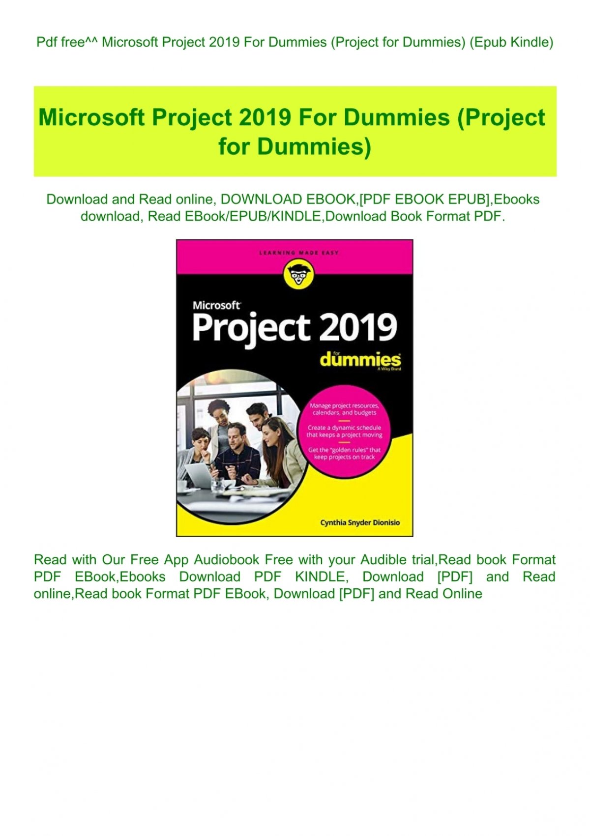 Pdf Free Microsoft Project 2019 For Dummies Project For Dummies Epub Kindle