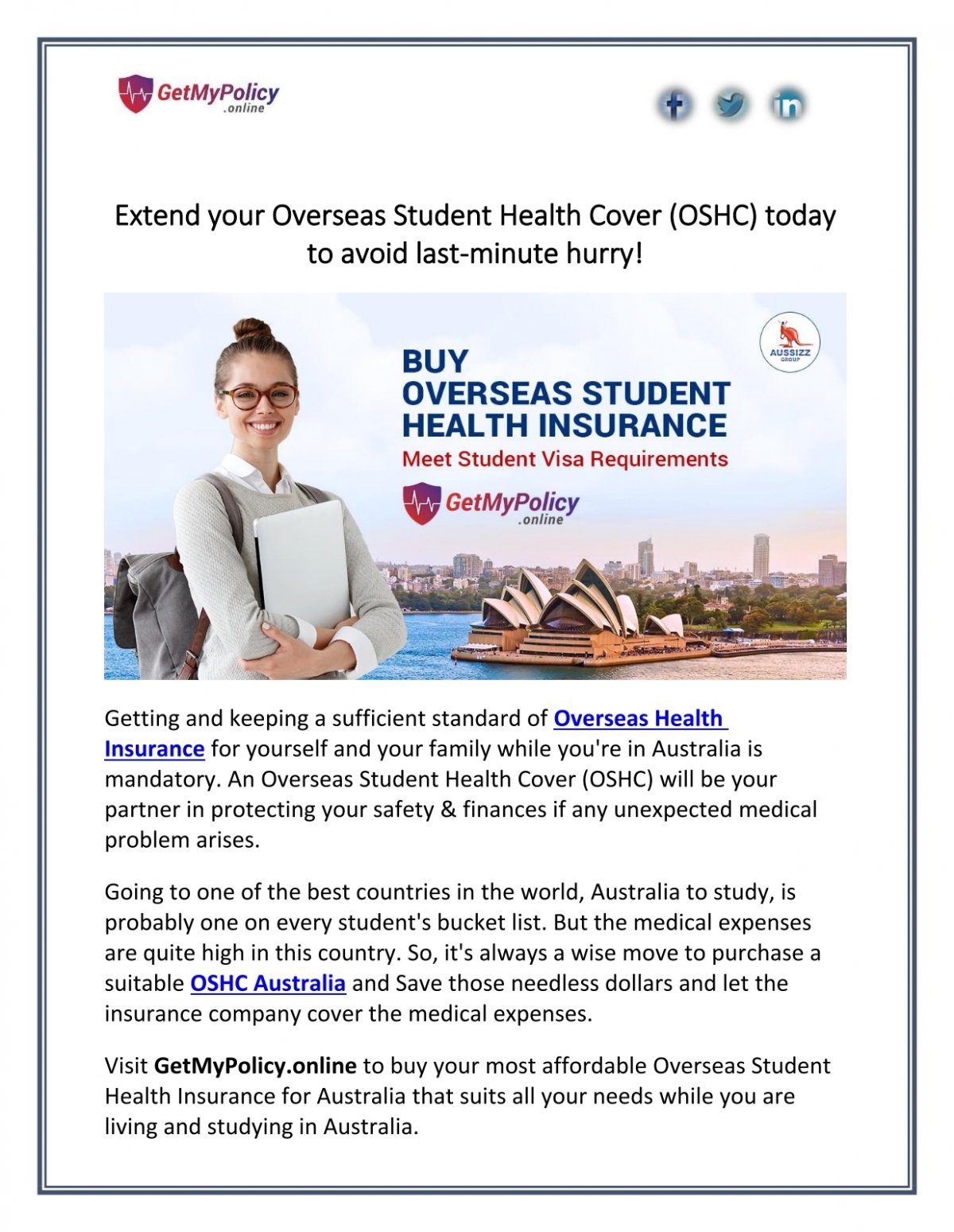 Extend Your Overseas Student Health Cover Oshc Today To Avoid Last Minute Hurry