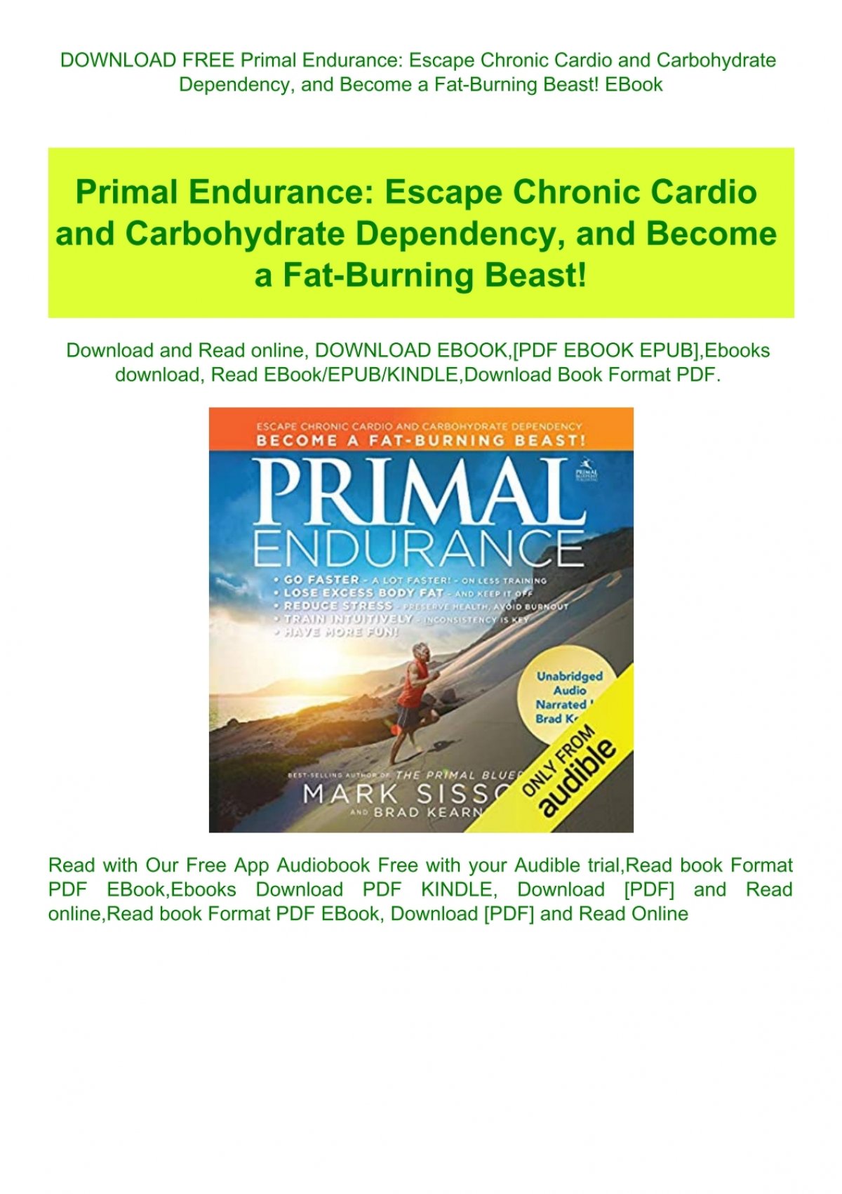 DOWNLOAD FREE Primal Endurance Chronic Cardio and Carbohydrate Dependency and Become a Fat-Burning Beast! EBook
