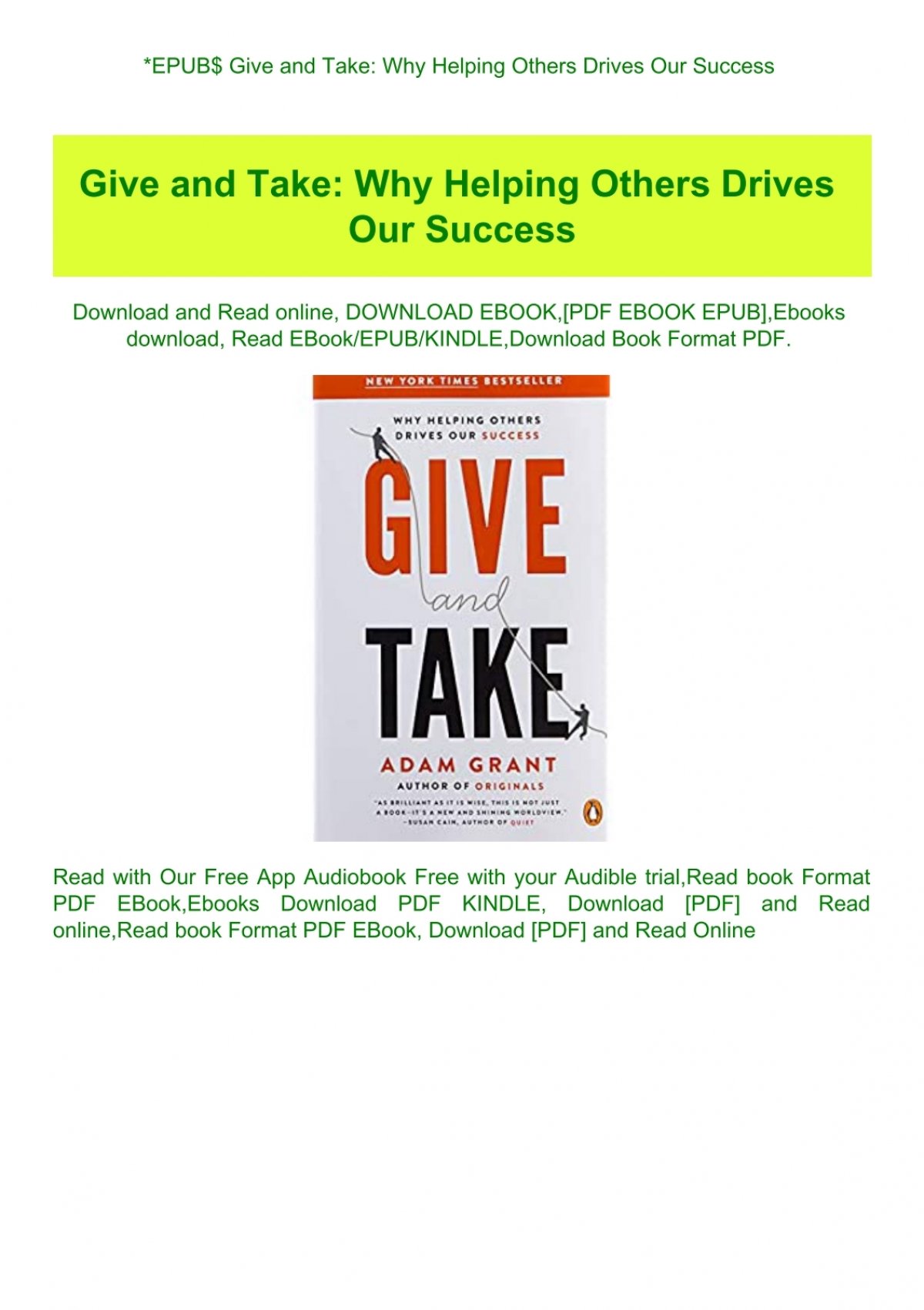Epub Give And Take Why Helping Others Drives Our Success Read Pdf Ebook