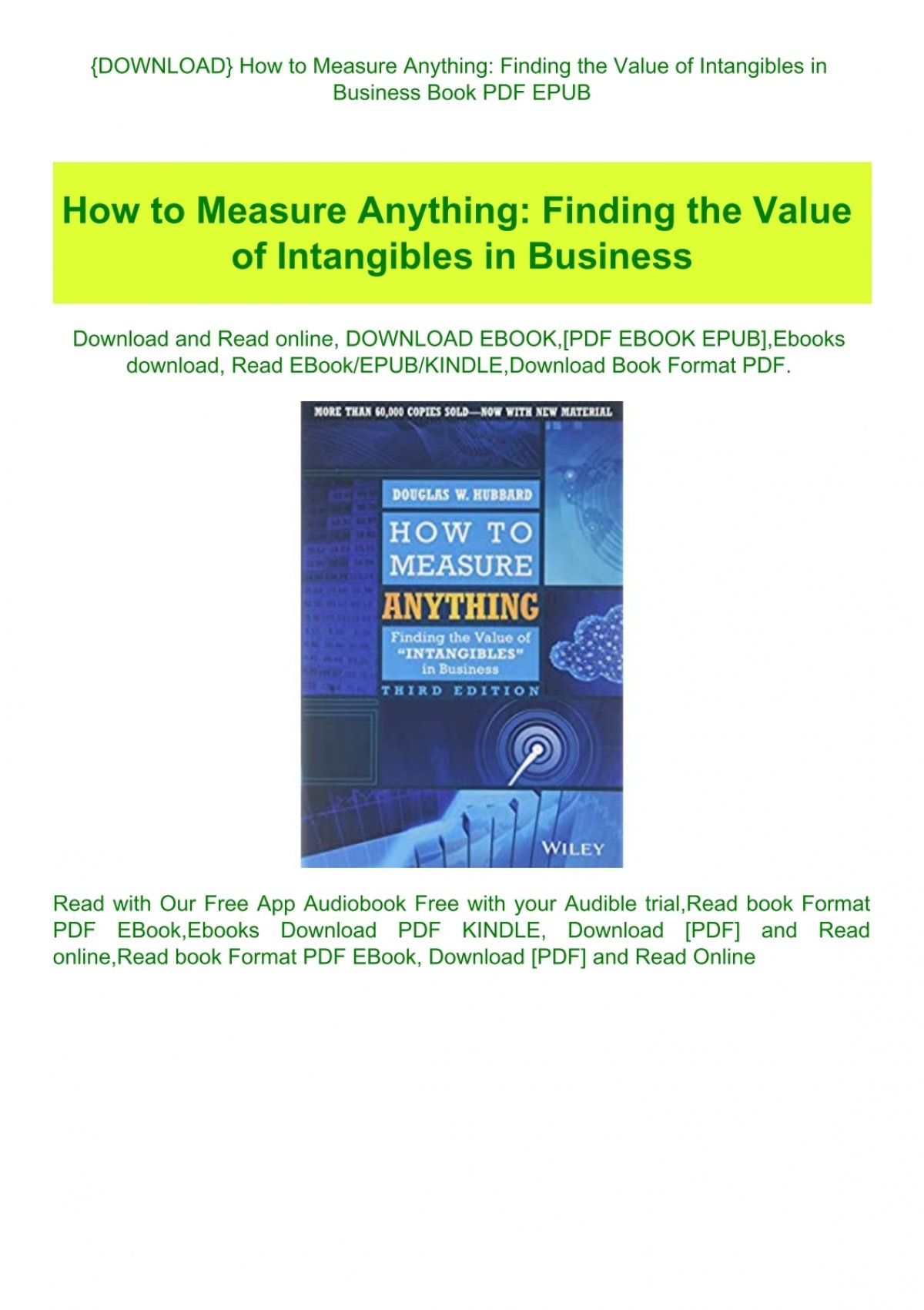 How To Measure Anything Finding The Value Of Intangibles In Business Download Free Ebook