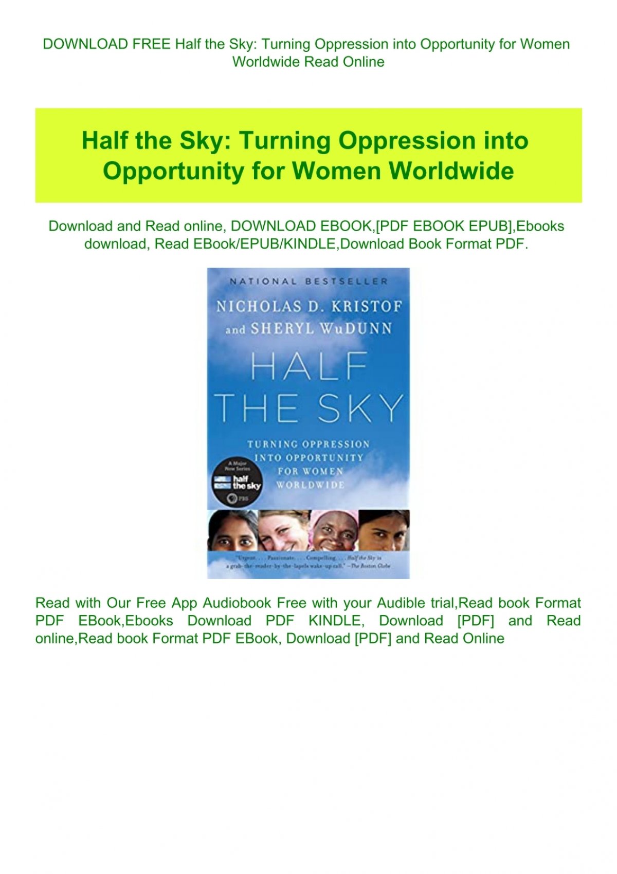 Half The Sky Turning Oppression Into Opportunity For Women Worldwide Download Free Ebook