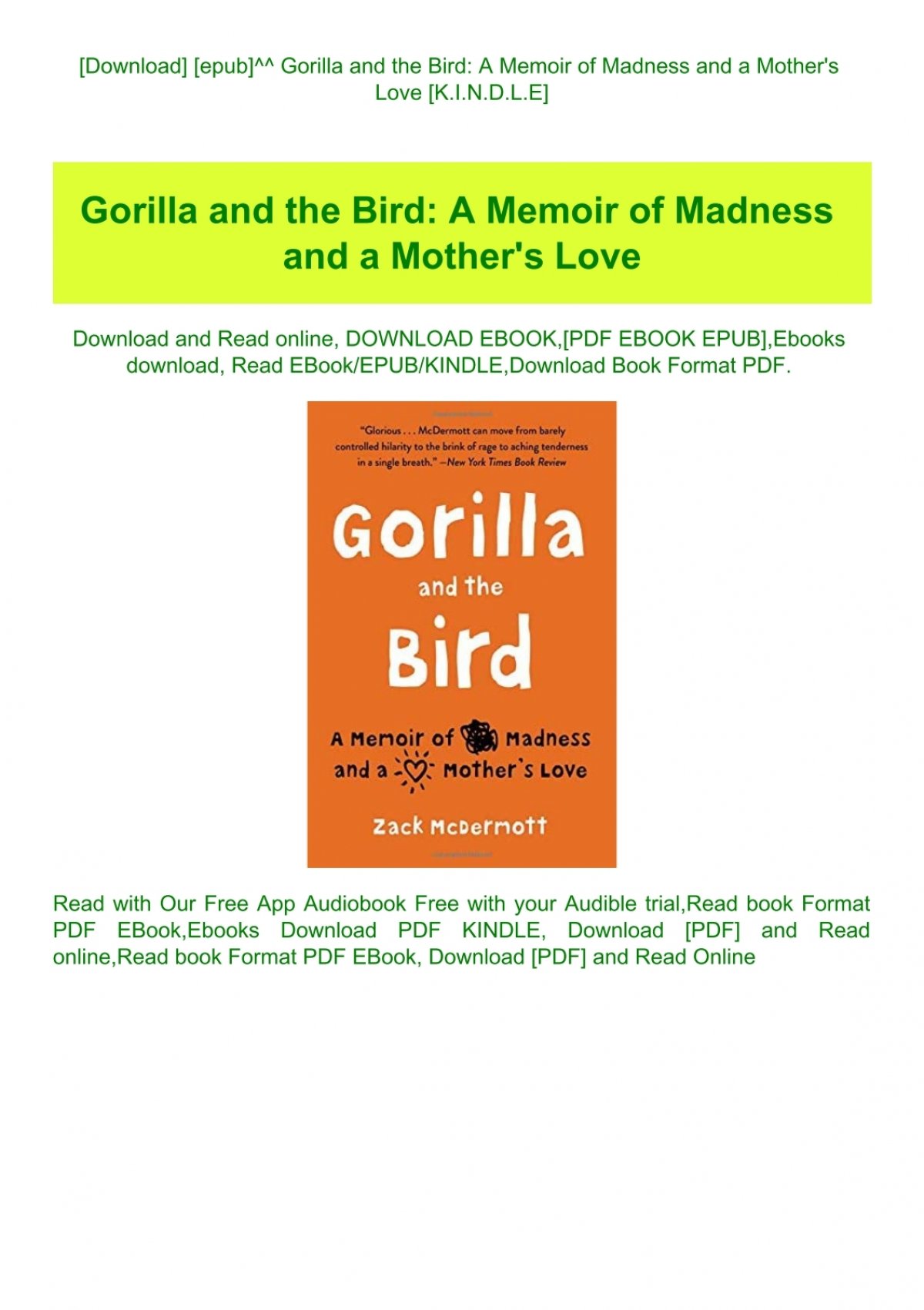 Gorilla And The Bird A Memoir Of Madness And A Mothers Love Download Free Ebook